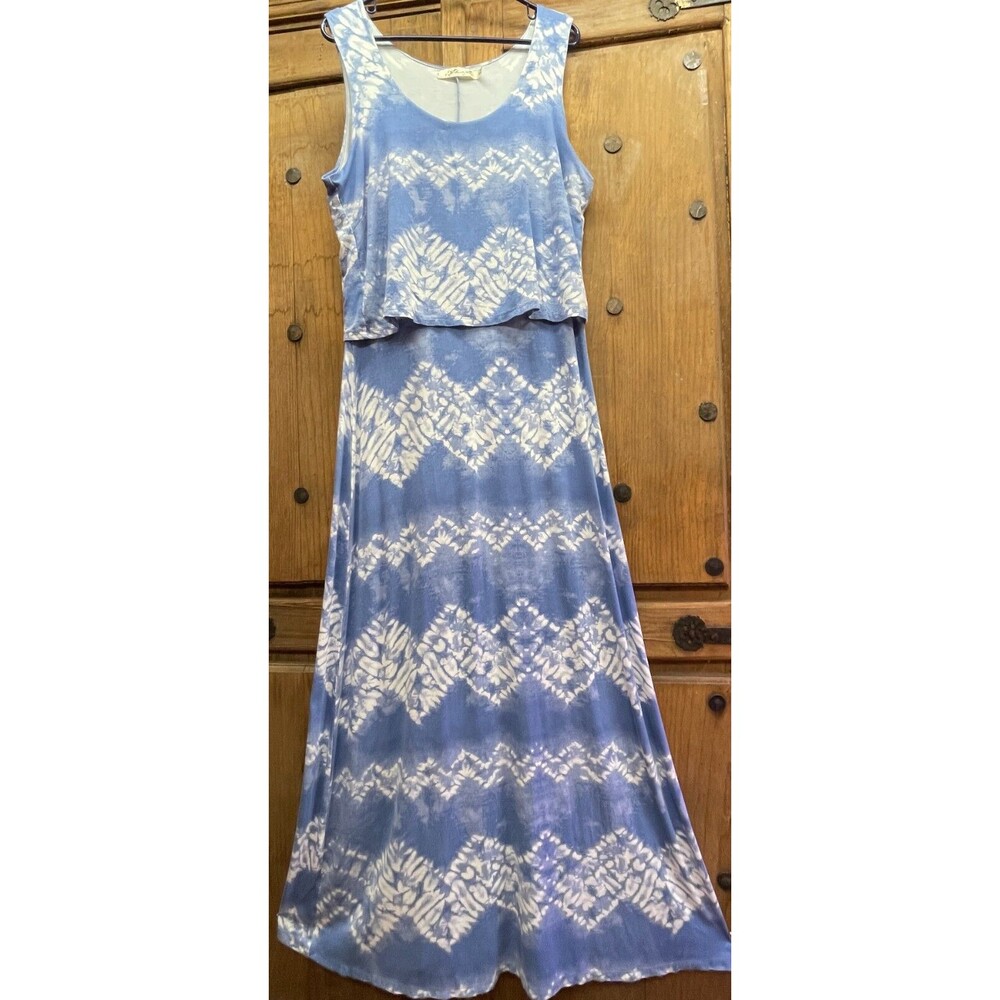LIBERTY LOVE tie dye long stretchy knit sleeveless dress Easter Spring Beach XL